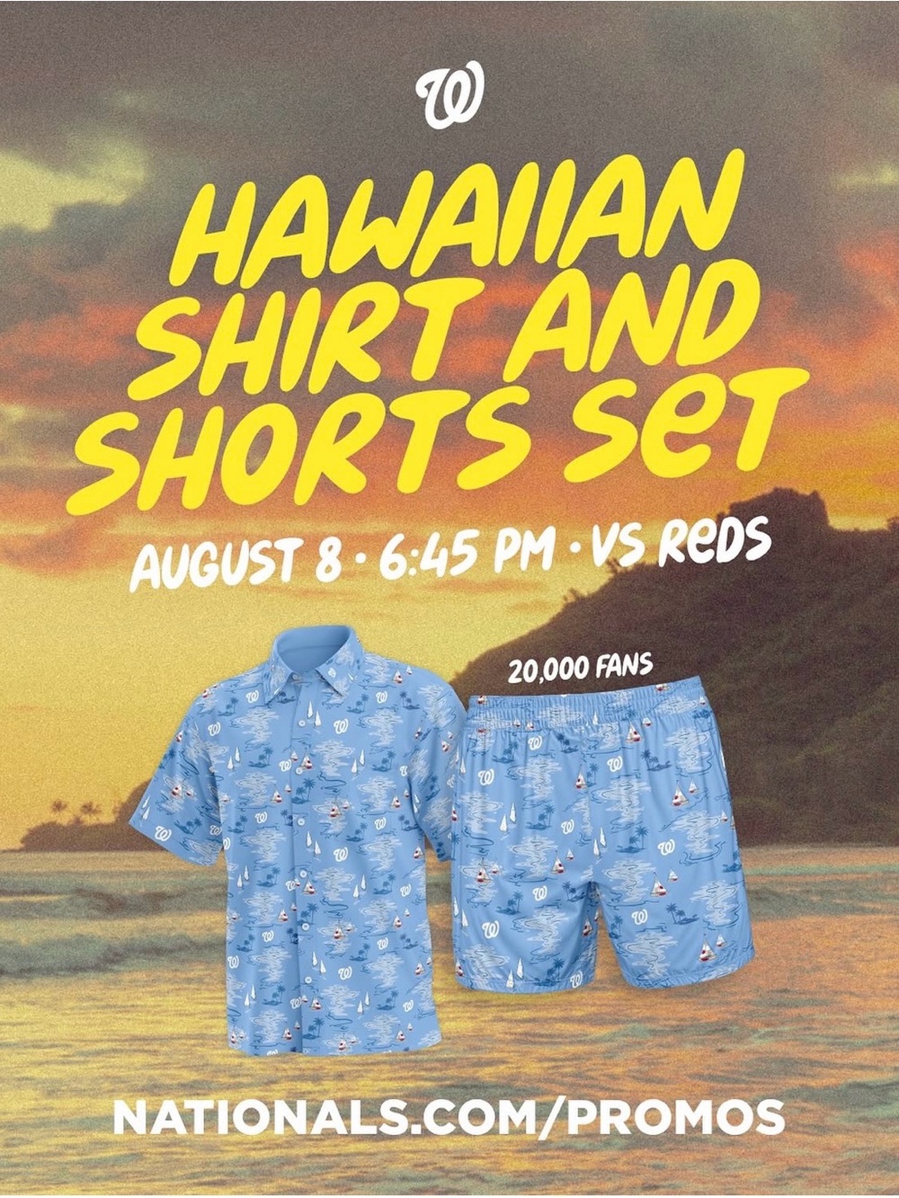 MLB Nationals Light Blue Hawaiian Shirt & Shorts Set